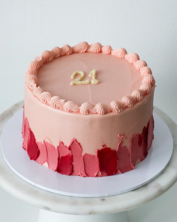 21-vuotis vaaleanpunainen kakku ja pinkit palettikuviot 2
